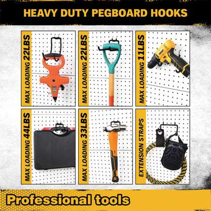 ELEAD 12-Piece Pegboard Hooks with Extension Straps, Heavy Duty Organizer Pegboard Accessories Fit for 1/4" Pegboard, Peg Board Tool Utility Hangers for Power Tool, Drill, Bag, Cord