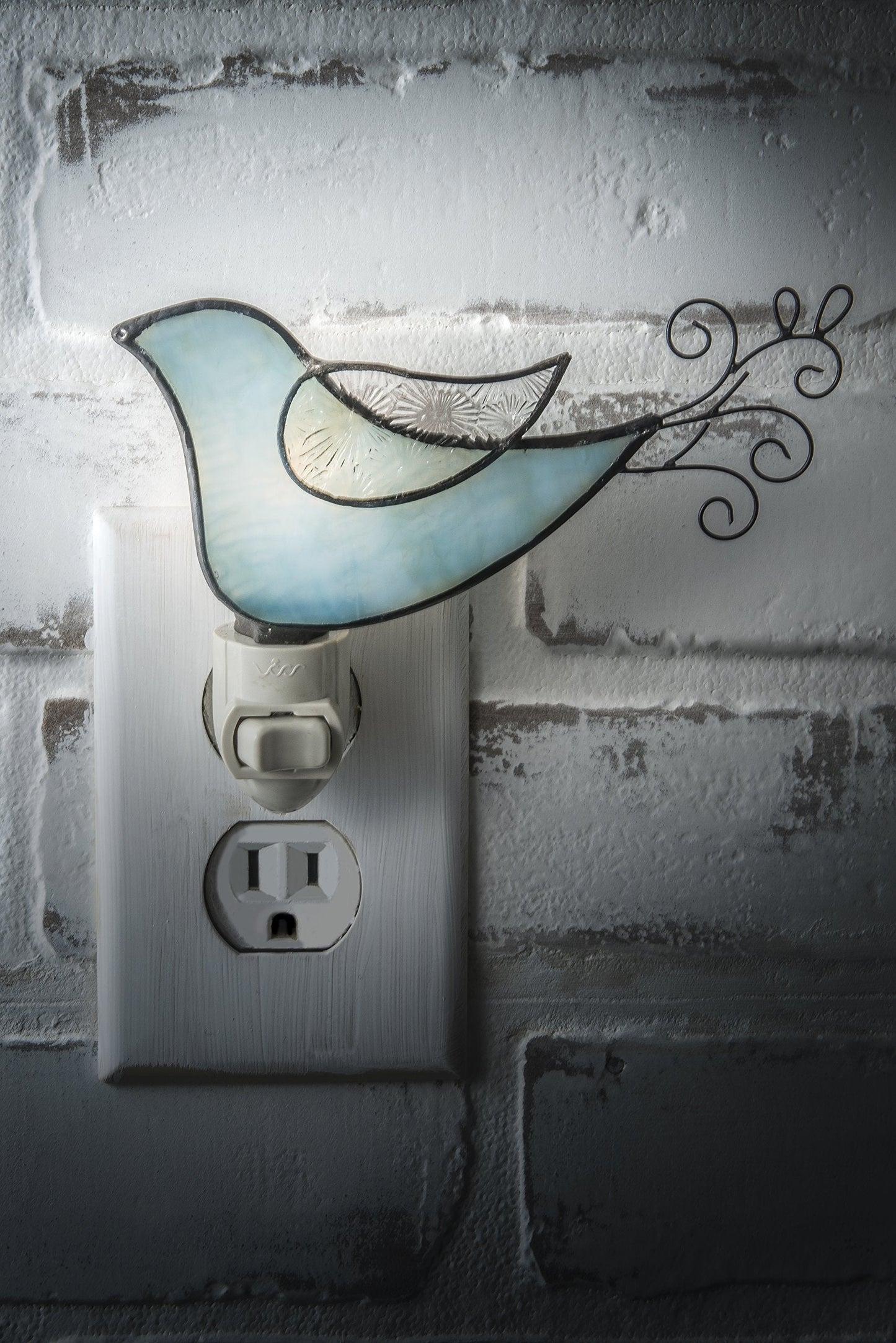 J Devlin Glass Art Blue Stained Glass Bird Night Light – Whimsical Nursery, Bedroom, or Bathroom Décor