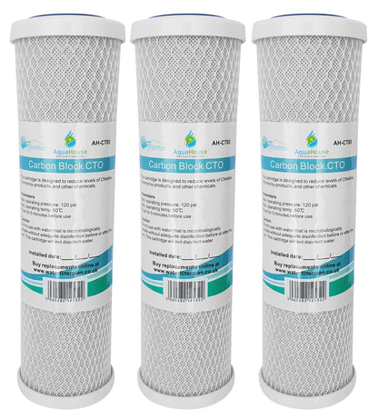 3X AquaHouse 10" Carbon Block CTO Water Filter Cartridges for Drinking Water, Reverse Osmosis Systems, fits All 10" Filter Housings