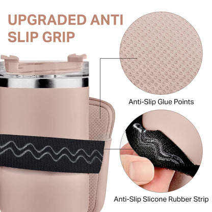 Water Bottle Pouch For Stanley Quencher Adventure 40oz - Stanley Cup Accessories - Tumbler Pouch - Stanley IceFlow 30oz - Gym Tumbler Accessories for Women - Perfect Size for All Phones (BLACK)