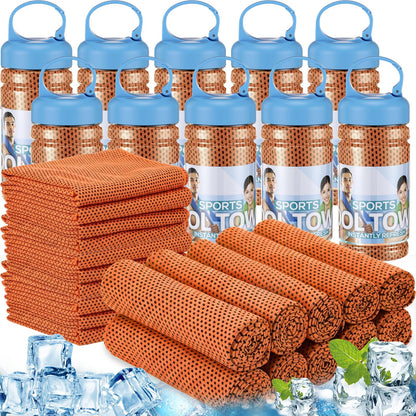 Honoson 20 Pcs Cooling Towels for Neck and Face, 47"x12" Sports Breathable Ice Towels Microfiber Chilly Sweat Rags with Portable Bottle for Gym Golf Athletes Yoga Workout Hot Weather (Orange)