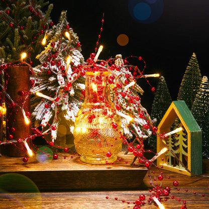 Mudder 10 Feet 30 LED Christmas Light Metal Berry Beaded Garland Indoor Christmas String Lights for Fireplace Mantel Indoor Xma Light Decorations(Red)