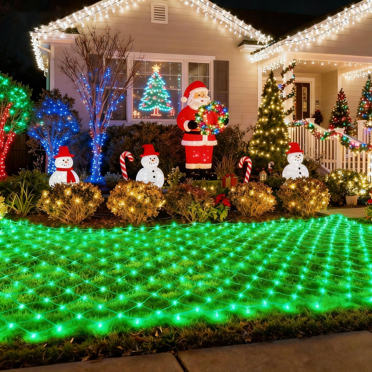 Christmas Net Lights Outdoor, 360 LED 21ft x 5ft Large Net Mesh String Lights 8 Modes, Twinkle Lights Connectable Plug in for Bushes Hedge Yard Garden Party Decor, Green