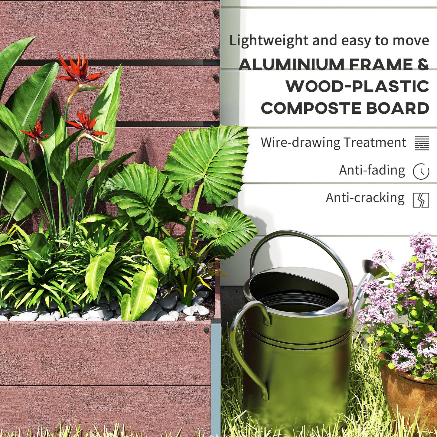 Outsunny Raised Garden Bed with Trellis for Climbing Plants, Planter Box with Self Draining Gap, Freestanding Trellis Planter for Outdoor, Patio, Deck, 28.25" x 15" x 59", Brown
