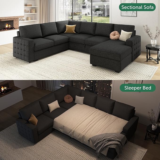 HONBAY Sectional Couch with Pull Out Bed, Sectional Sleeper Sofa with Storage