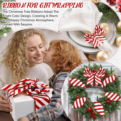 Hanaive 2 Rolls Ribbons for Christmas Tree Wired Ribbon Satin Stripes Edge Wrapping for Crafts DIY Gift Party Garden Home Garland Bows Ornament Decor(1.5 Inch x 10 Yards,Red White)