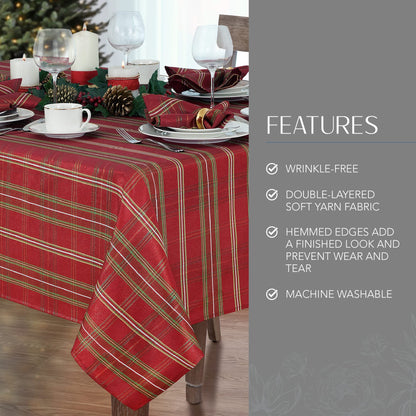 Elrene Home Fashions Shimmering Plaid Holiday Fabric Tablecloth, 60" x 120", Red