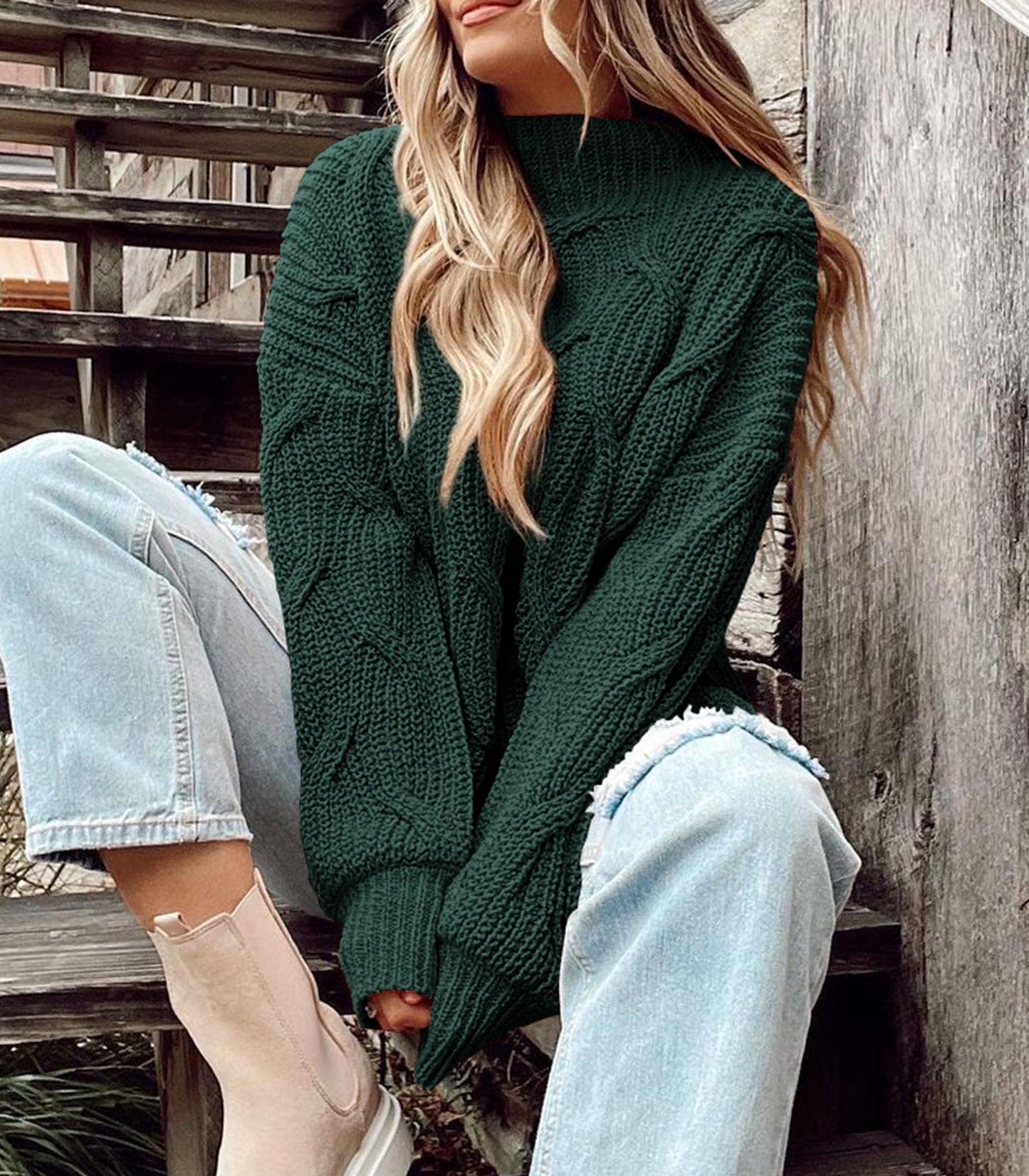 PRETTYGARDEN Women's Fall Oversized Pullover Sweaters Casual Crewneck Long Sleeve Chunky Cable Knit Tops Winter Clothing