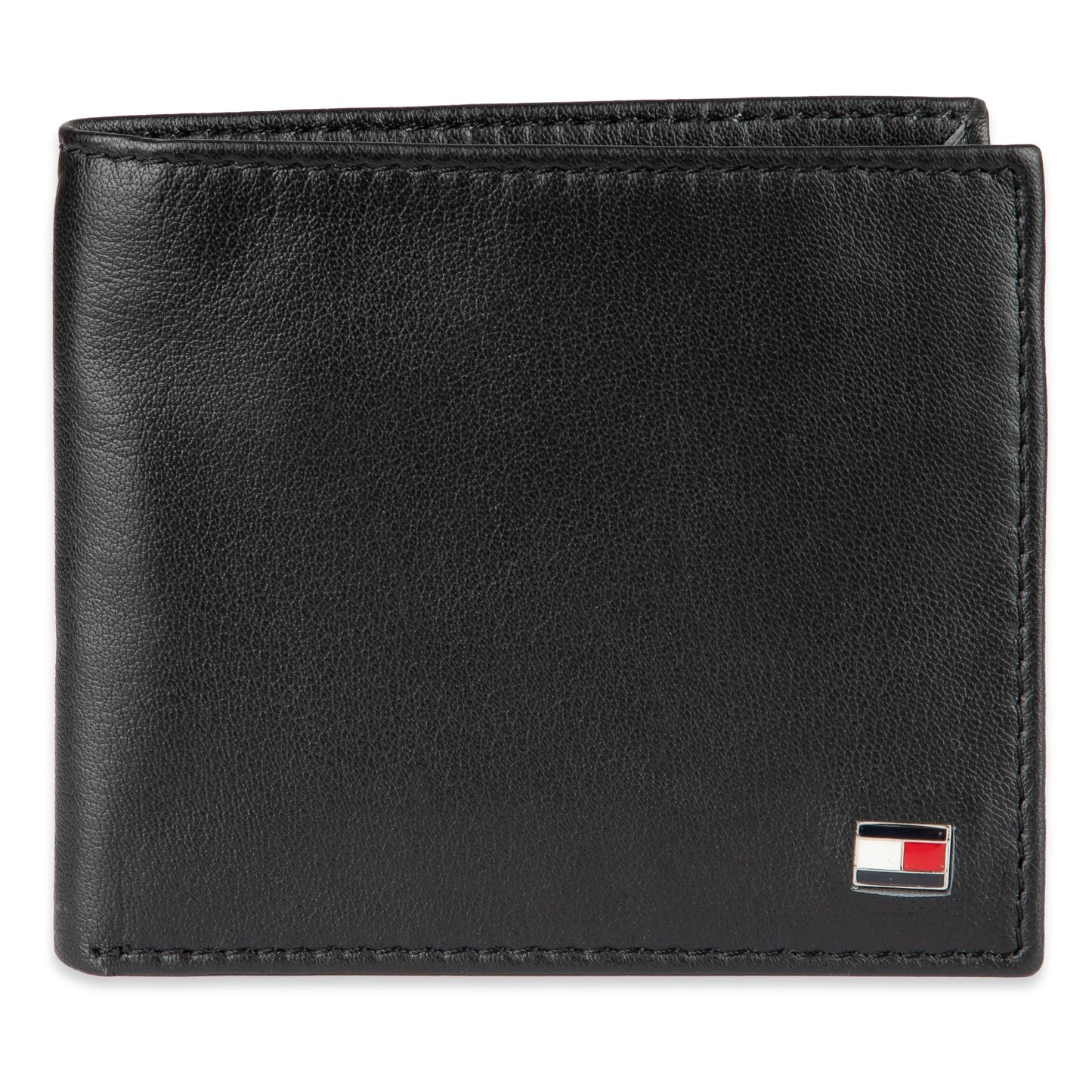 Tommy Hilfiger Men's Leather Wallet – Slim Bifold with 6 Credit Card Pockets and Removable ID Window, Dark Black, One Size