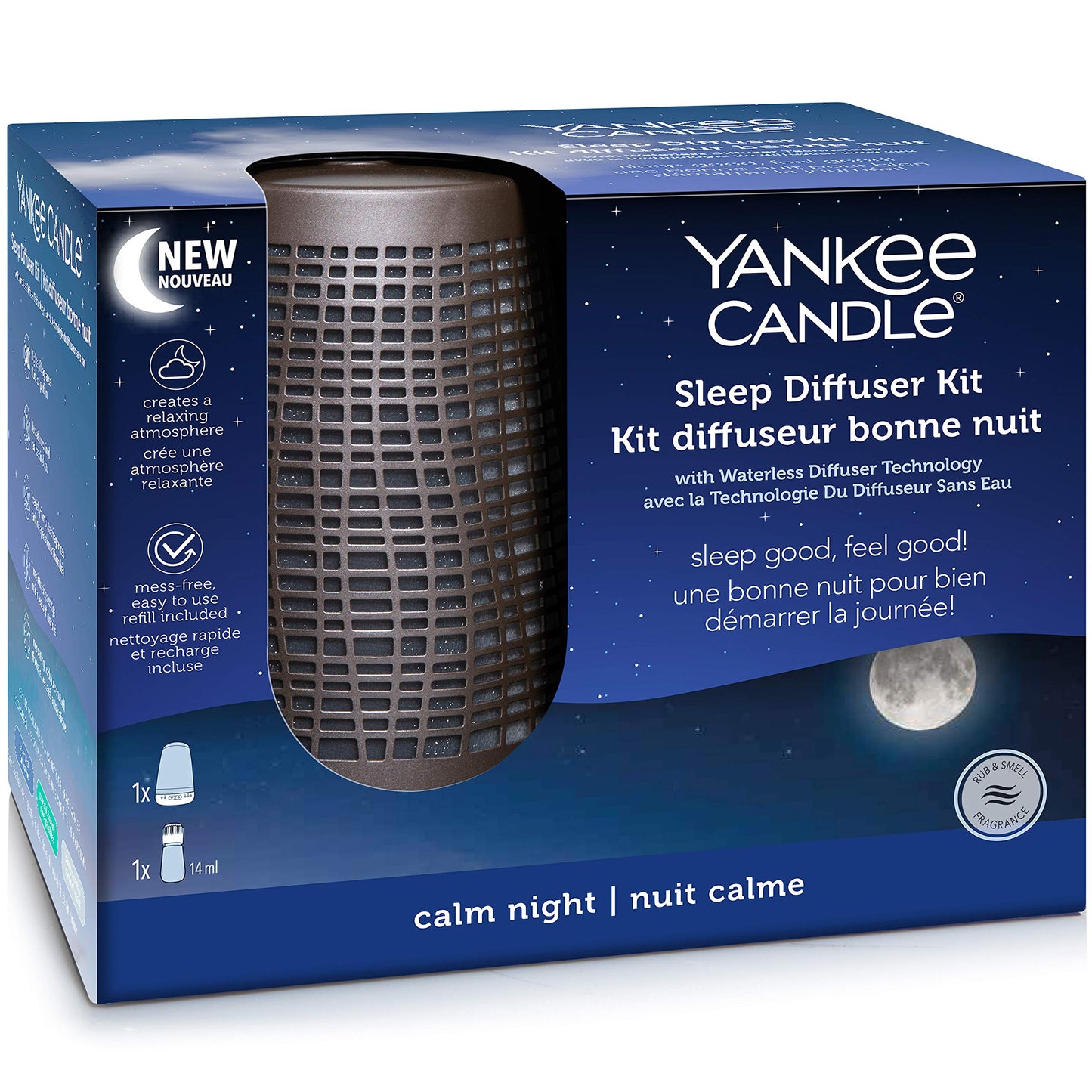 Yankee Candle Sleep Diffuser Starter Kit | Bronze | Calm Night Electric Fragrance Diffuser Refill | Up to 30 Nights of Fragrance | UK Plug