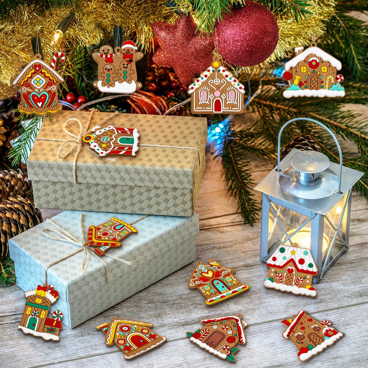 Gingerbread House Ornaments Christmas Tree Decoration - 12pcs Gingerbread House Christmas Decorations Hanging Ornaments for Holiday Xmas Tree Home Decor