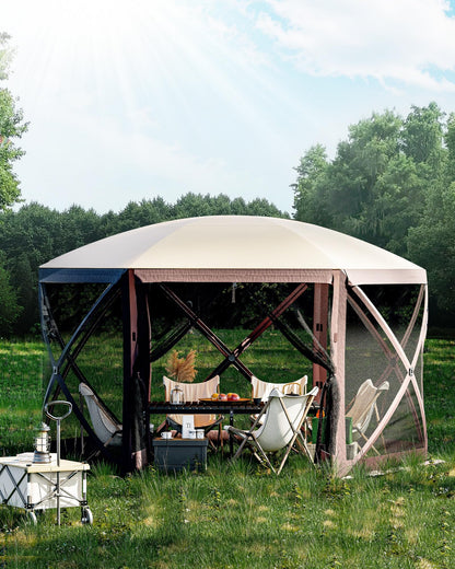 GAOMON Pop up Gazebo Screen Tent 12x12 Ft 6 Sided Screen House Pop Up Canopy Tent with Mesh Windows, Wind Cloths, Mosquito Netting Quick Set Screened In Gazebo for Outdoor Camping Lawn Backyard, Khaki