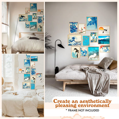 97 Decor Japanese Decor For Bedroom - Japanese Posters For Wall, Blue Japan Wall Art Prints, The Great Wave Off Kanagawa Hokusai Paintings Asian Decorations For Home (unframed)