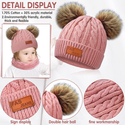 beifon Kids Winter Warm Beanie Hat Scarf Gloves Set Thermal Knit Crochet Thick Fluffy Toddler Cap Pom Pom Bobble Hat with Faux Fur for Girls Boys Children Aged 3-8