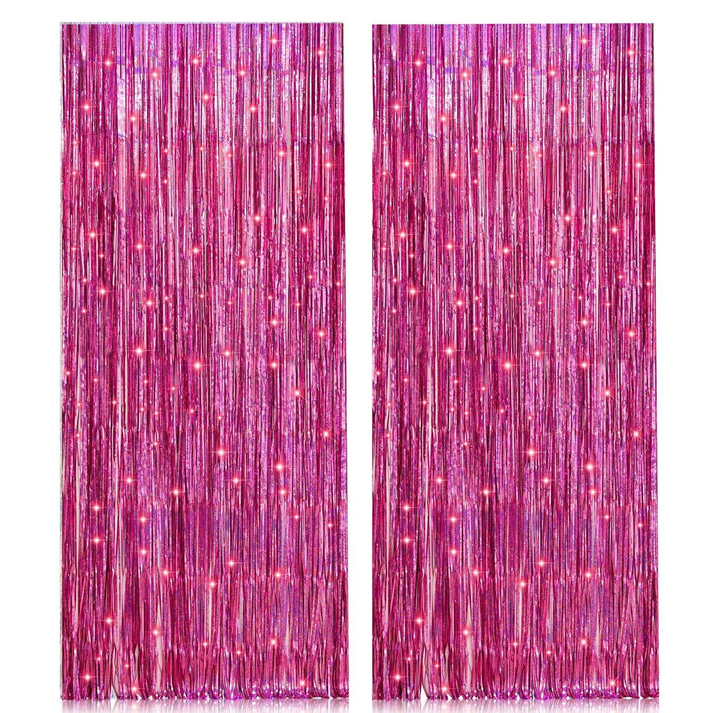 2 Pack 3.2ft x 8.2ft Pink Metallic Tinsel Foil Fringe Curtains Backdrop for Pink Party Birthday Wedding Bachelorette Baby Shower Holiday Party Decorations Photo Booth Props