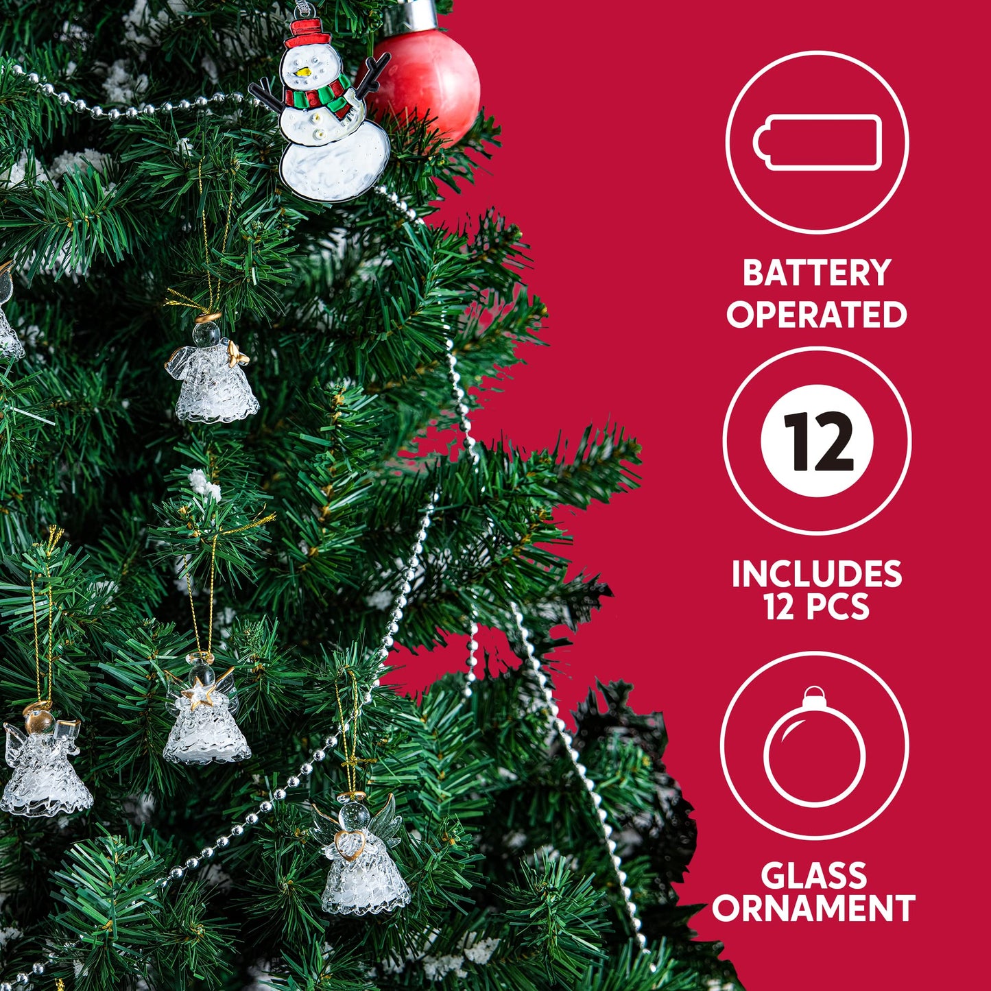 JOYIN Christmas Set of 12Pcs Spun Angel Ornament, Clear Angel Hanging Ornaments with LED Lights for Christmas Tree Decorations, Xmas Party Favor