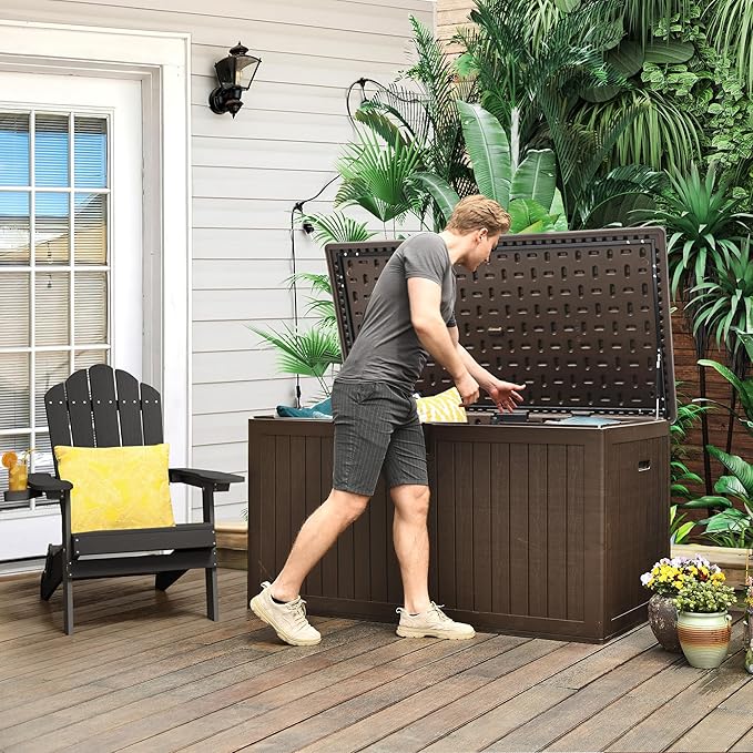 YITAHOME XXL 230 Gallon Large Deck Box,Outdoor Storage for Patio Furniture Cushions,Garden Tools with Flexible Divider,Waterproof,Lockable (Brown)