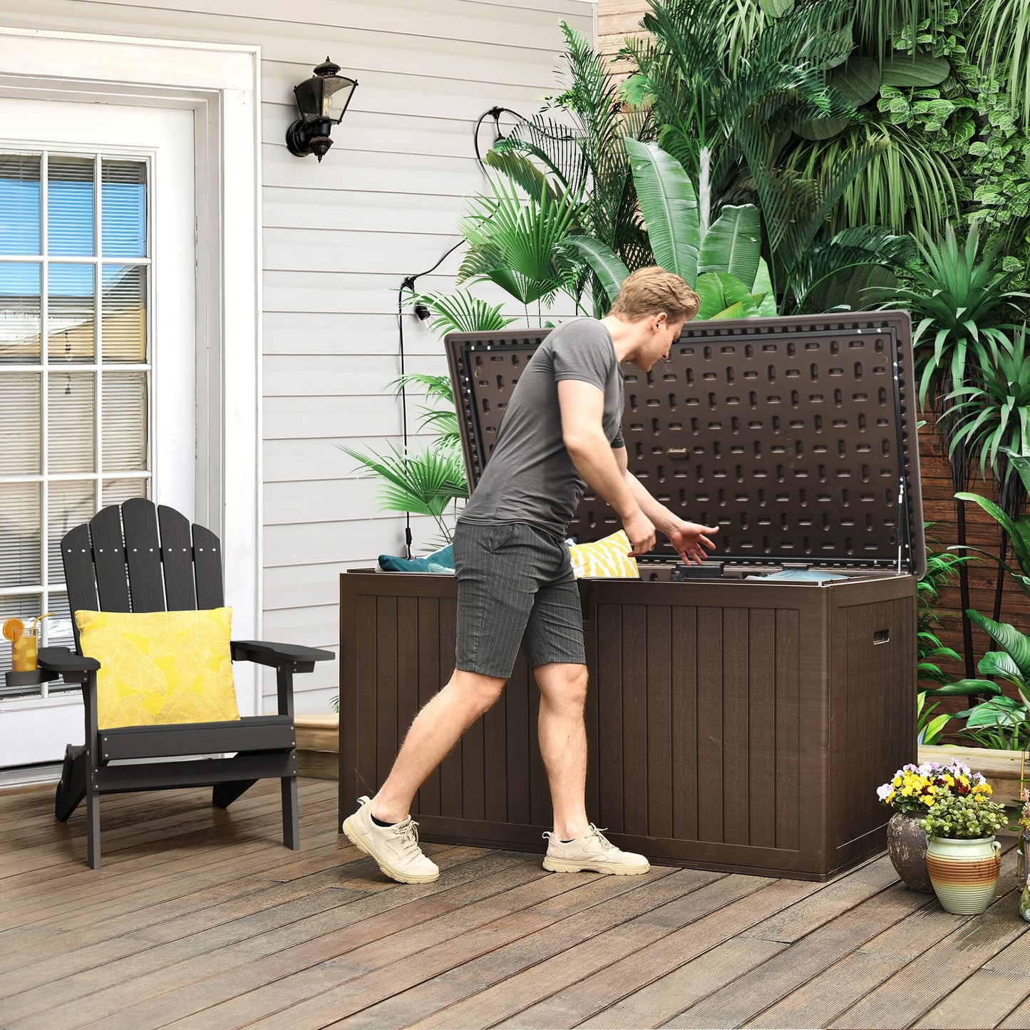 YITAHOME 260 Gallon Large Deck Box with Divider & Side Handles, Outdoor Double-Wall Storage for Patio Furniture Cushions, Garden Pool Accessories, Waterproof & Lockable