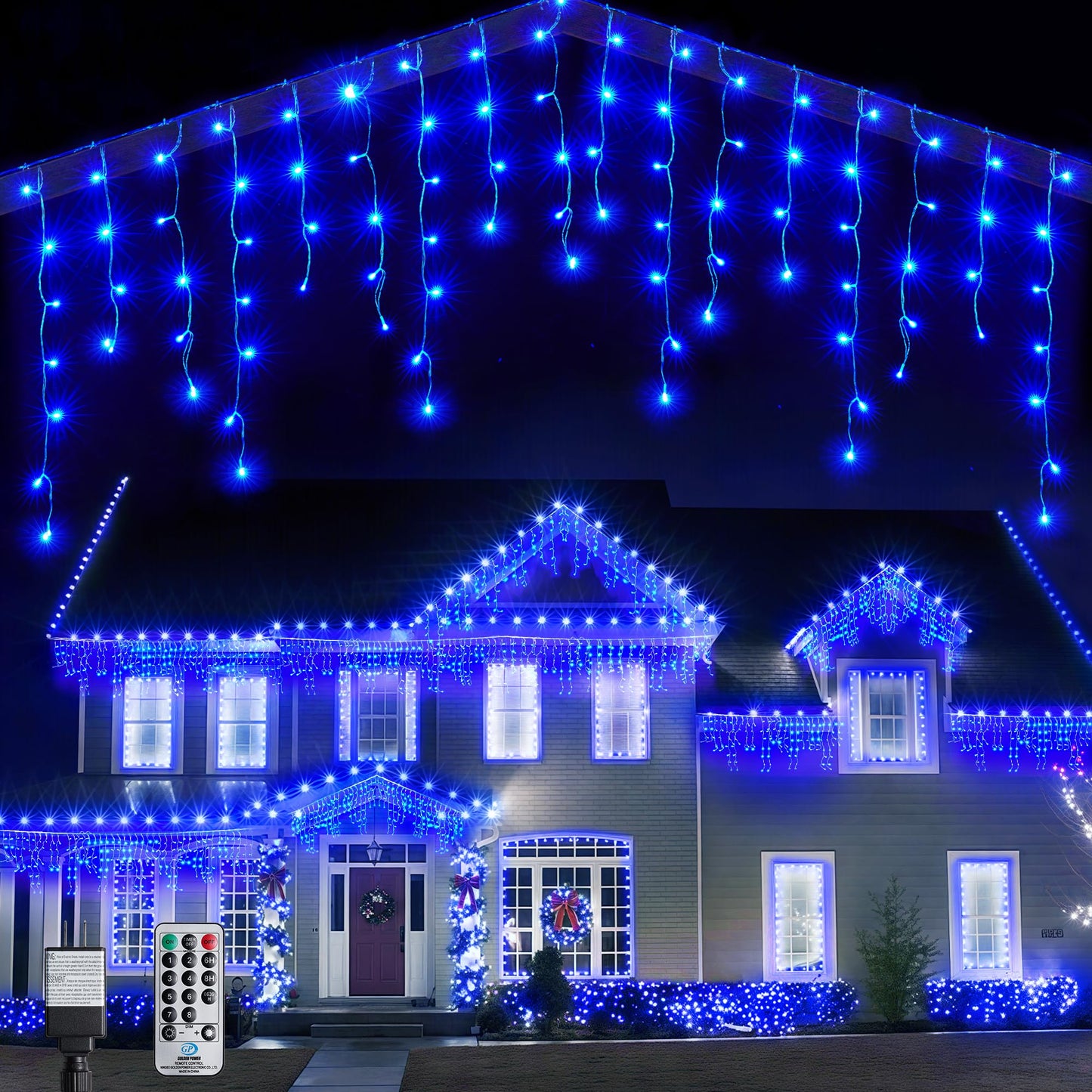 WBao Icicle Lights Outdoor, 432 LED 33FT Christmas Lights With 81 Drops, Remote Control, 3 Timer Settings, 8 Modes, Waterproof, Connectable for Wedding, Holiday Eaves Decor, Blue