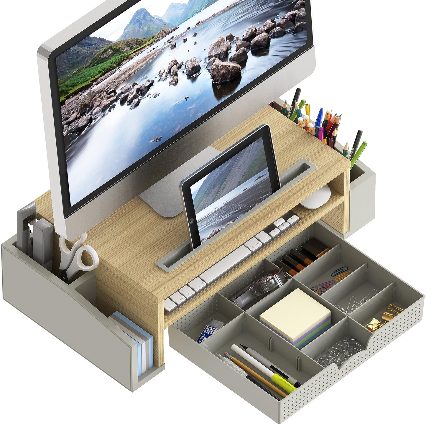 Simple Houseware Desk Monitor Stand Riser with Adjustable Organizer tray