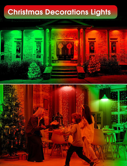 Fulighture Red and Green Light Bulbs 【2 Pack】, Par38 LED Red Green Flood Light Bulbs Outdoor for Christmas Decor 15W E26, Christmas Light Bulb Porch Home Lighting, Non-Dimmable