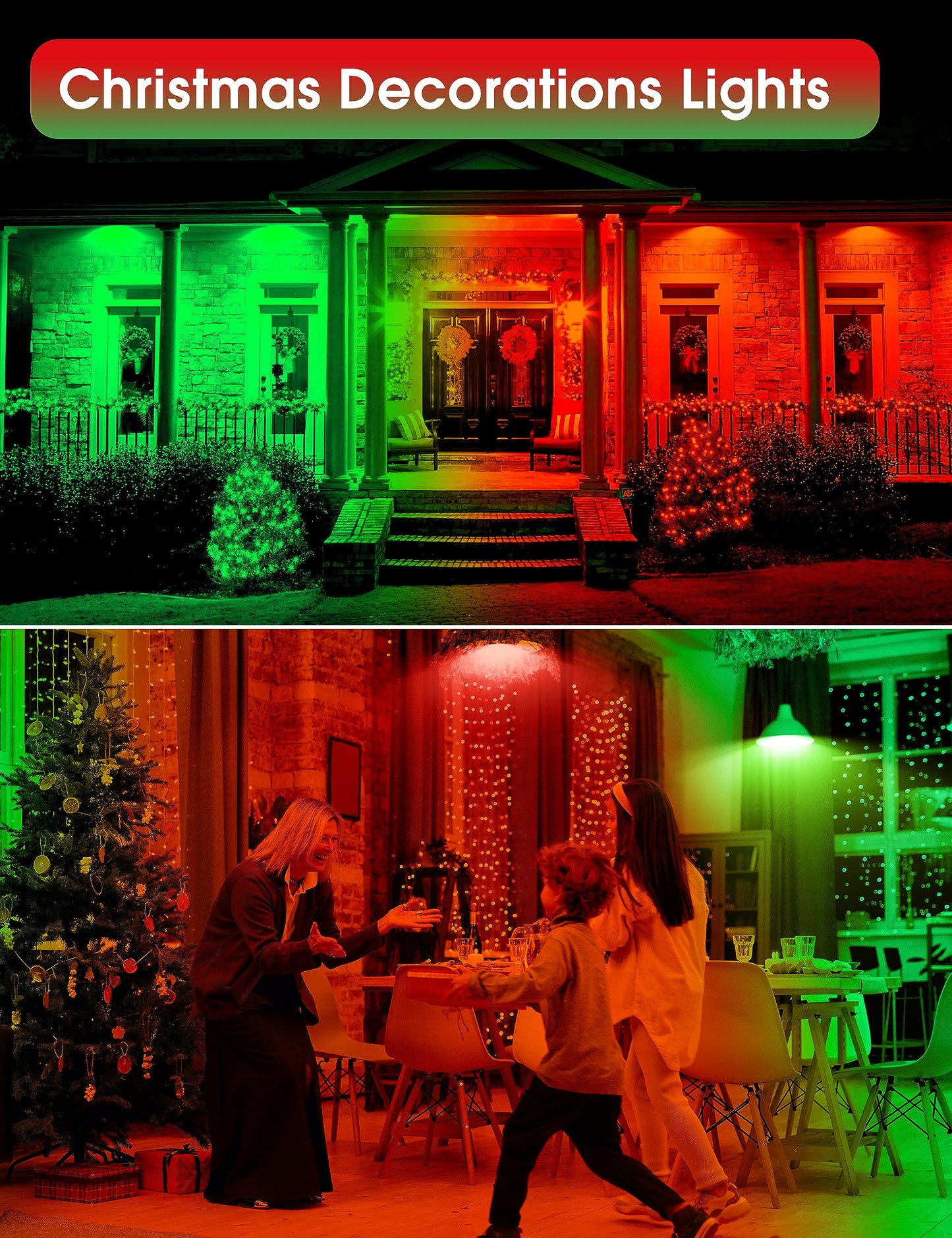 Fulighture Red and Green Light Bulbs 【2 Pack】, Par38 LED Red Green Flood Light Bulbs Outdoor for Christmas Decor 15W E26, Christmas Light Bulb Porch Home Lighting, Non-Dimmable