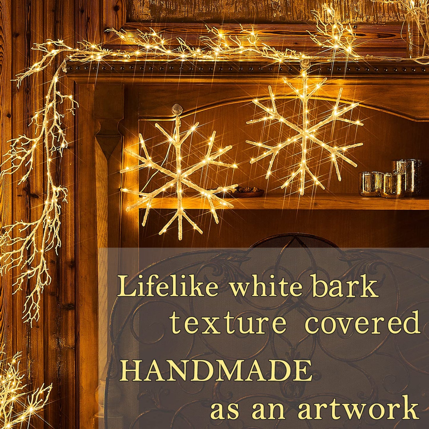Fudios Lighted Snowflake LED Warm White Battery Operated with Timer 70L Fairy Lights 14in for Christmas Wall Window Winter Decoration Indoor Outdoor use