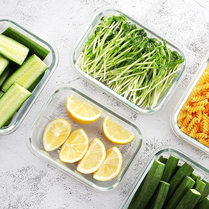 HOMBERKING Large Glass Meal Prep Containers, 5 Sets 35oz | 4.5cups, Food Storage