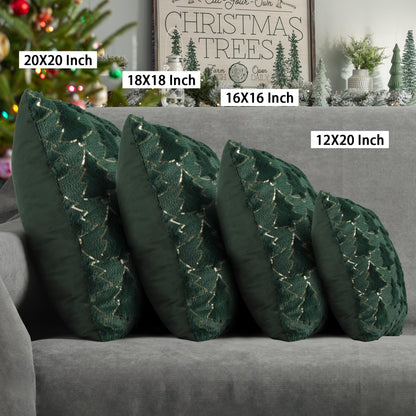 4TH Emotion Christmas Tree Decorative Lumbar Pillow Covers 12x20 Set of 2, Green Soft Plush Faux Fur Farmhouse Throw Cushion Cases for Xmas Winter Holiday Home Decorations