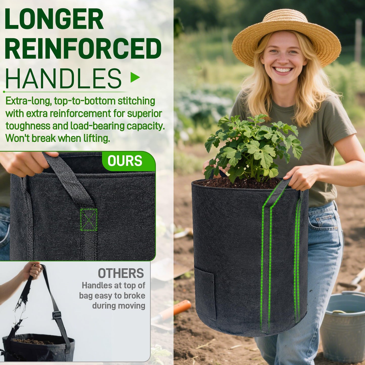 4 Pcs 15 Gallon Potato Grow Bags with Harvest & Visible Windows, Thickened Nonwoven Fabric Potato Planter,Potato Growing Containers with Sturdy Handles, Potato Bags for Growing Potatoes Vegetables