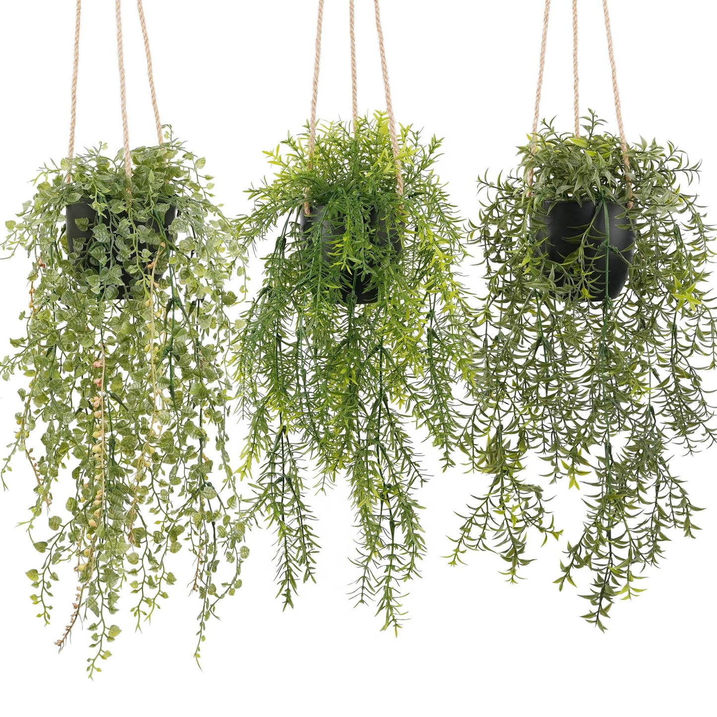 PENGYEE 3 Packs Fake Hanging Plants with Black Pots, 18.5" Artificial Hanging Plants for Wall Decor, Fake Plants Mandala Vine Indoor/Outdoor for Home Bathroom Bedroom Kitchen Office Room Decor