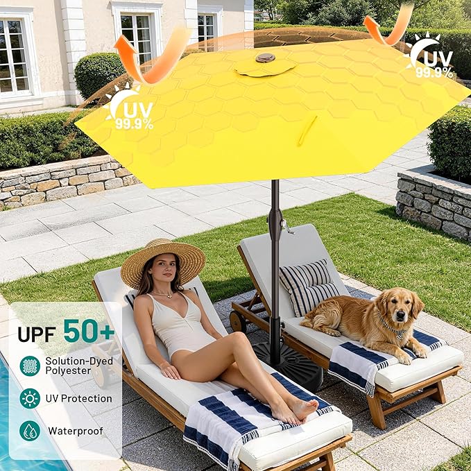 AreShark 7.5FT Patio Umbrella Table Market Umbrella with 6 Sturdy Ribs, Button Tilt/Crank Heavy-Duty Round Outdoor Umbrellas for Garden, Deck, Backyard,and Pool, Yellow
