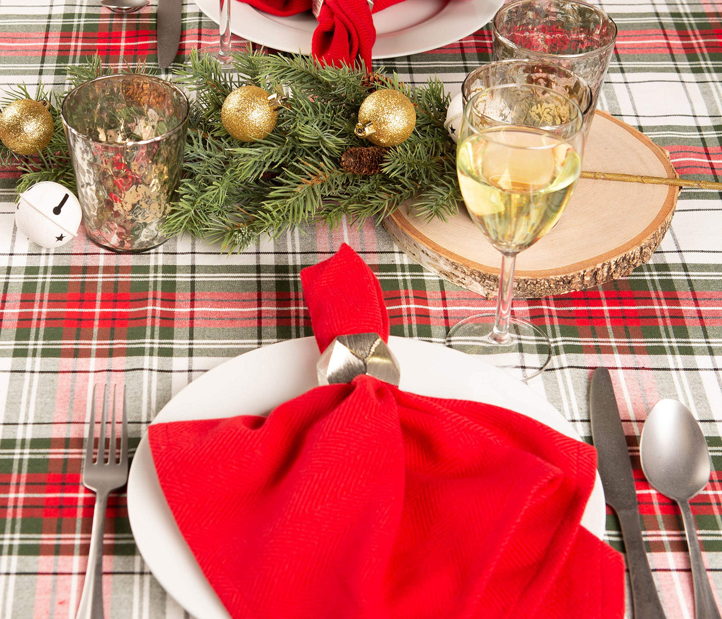 DII Tartan Plaid Collection Holiday Dining Table & Kitchen Décor, Rectangle Christmas Tablecloth, 60x104, Red, Green & White