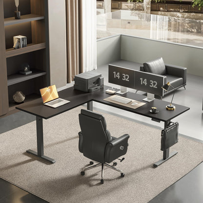 Agilestic Triple Motors 73" x 60" L Shaped Standing Desk, Electric Standing Desk Adjustable Height, Extra Large Desktop Corner Table for Home Office, Gaming Workstation, Splice Board, Black