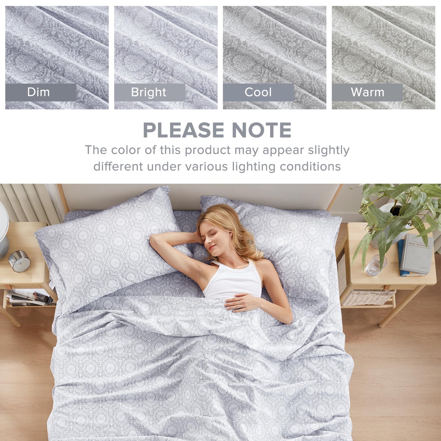 Comfort Spaces 100% Cotton Sheet Set Breathable, Lightweight, Soft with 12" Elastic Pocket Fits up to 14" Mattress, All Season Cozy Bedding, Matching Pillow Case, Twin Adelia Gray 3 Piece