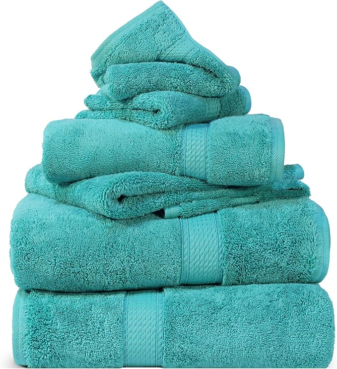 SUPERIOR Egyptian Cotton Pile 6 Piece Towel Set, Includes 2 Bath, 2 Hand