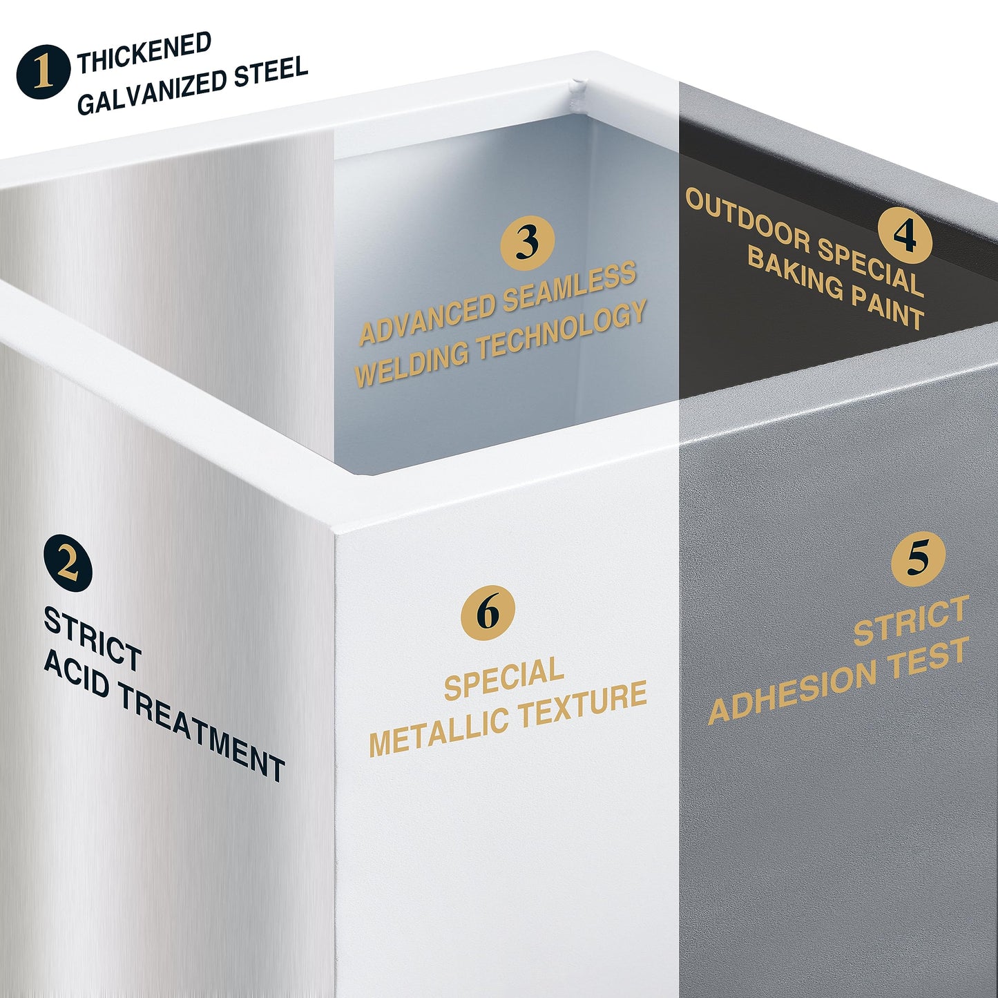 Wallowa Metallic Heavy Tall Outdoor/Indoor Planter Box, Seamless Metal Planter, Rectangular, 14”Lx14”Wx30”H, ‎25 Pounds Each, Pure White, No Assembly and Seamless, Set of 2