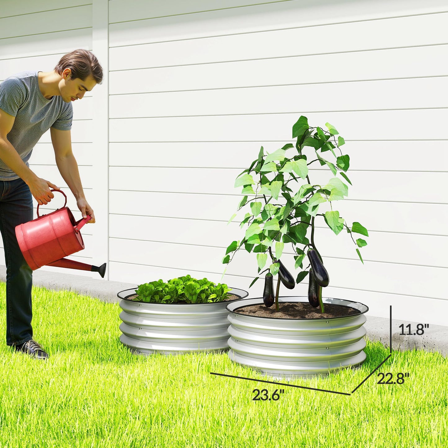 Outsunny Galvanized Raised Garden Bed Set of 2, Planters for Outdoor Plants with Safety Edging, Easy-to-Assemble Stock Tanks for Growing Flowers, Herbs and Vegetables, 2' x 2' x 1', Silver