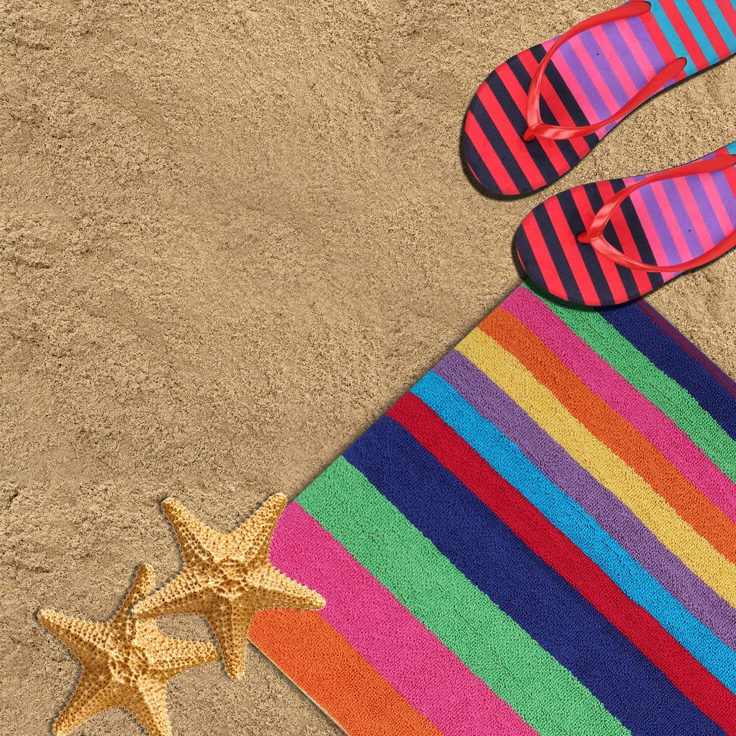 SweetNeedle Beach Towels for Adults Pack of 2 - Miami Vibe Multi Cabana Stripe Classic - 100% Cotton Terry Ringspun Pool Towel, Quick Dry, Super Absorbent Swimming large towel, 76 x 152 cm