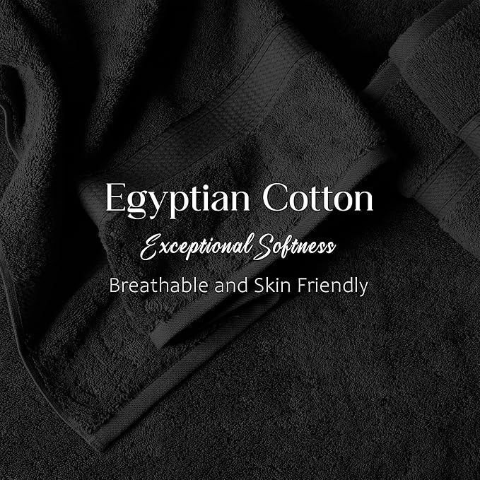 SUPERIOR Solid Egyptian Cotton Towel Set, Washcloths 13” x 13”, Hand Towels 20”