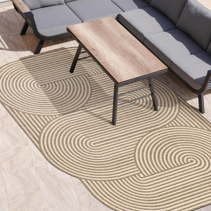 JONATHAN Y Geometric Arch Stripe Indoor Outdoor Area Rug 5X8 Beige/Brown, Margot Modern for Backyard, Patio, Porch, Easy-Cleaning, High Traffic, Pet-Friendly, Non-Shedding (SHP201A-5)