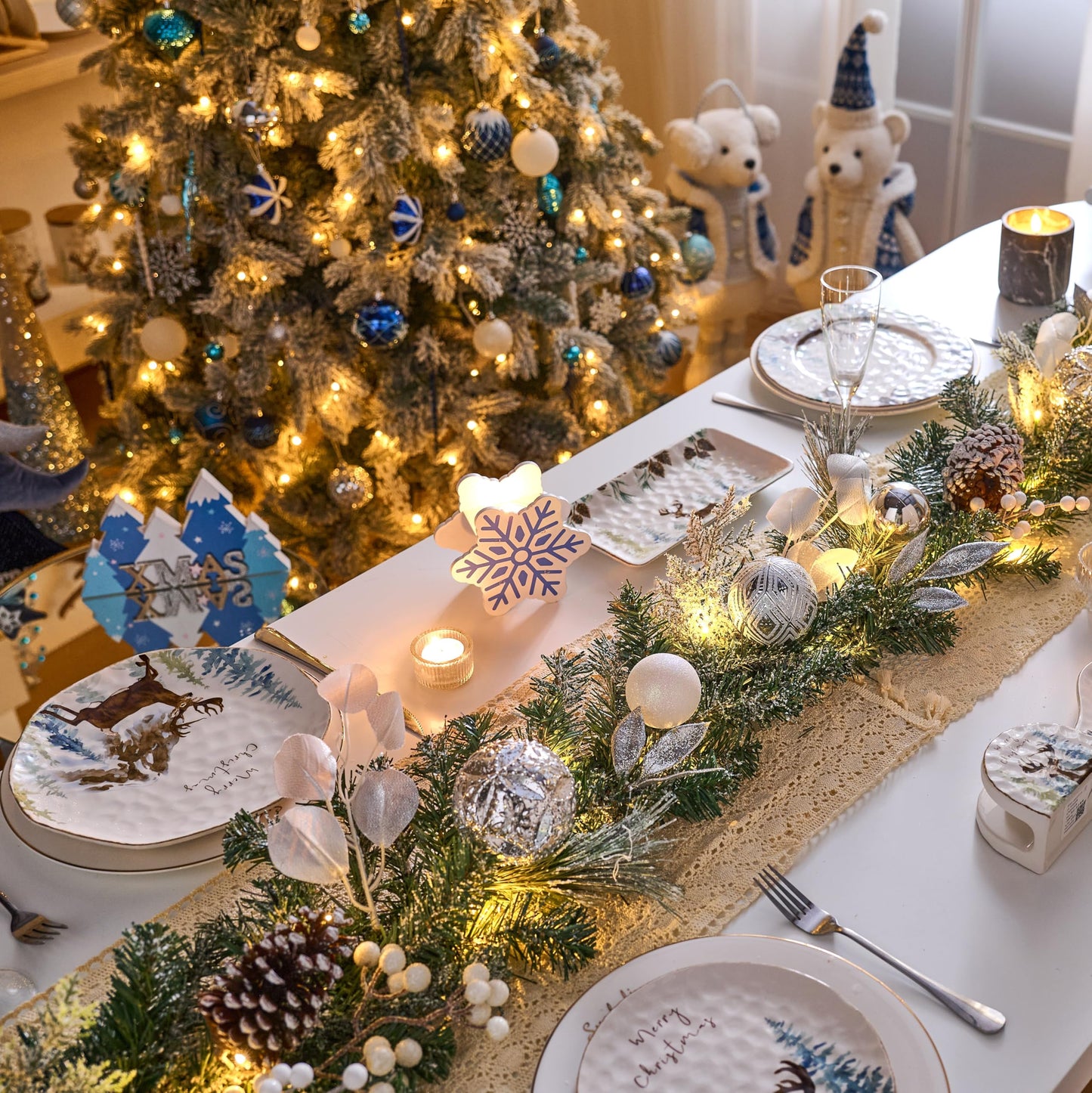 Valery Madelyn 6 Feet Pre-Lit Christmas Garland with Lights for Mantle, Lighted Outdoor Xmas Garland with Snowy White Ball Pinecones for Home Stairs Fireplace Table Centerpiece Indoor Holiday Decor