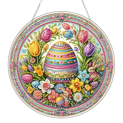 DIY Acrylic Diamond Art Painting Wreath Kits Special Shaped Rhinestone 5D Diamond Art Window Pendants Home Garden Wall Hanging Kits Hanging Ornament (Easter Egg)