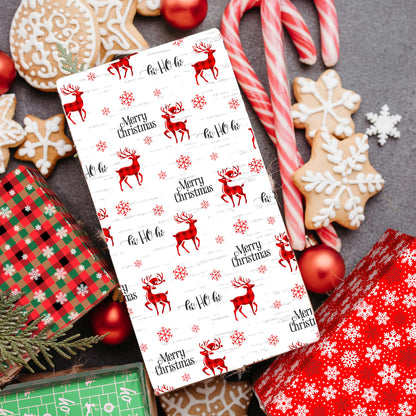 MotiGiftie Christmas Wrapping Paper for Kids Adults - Xmas Wrapping Paper with Red/Green Plaid, Reindeer, Snowflakes, “Ho Ho” Xmas Trees - 20 x 28 Inches, 8 Folded Sheets, Easy to Store