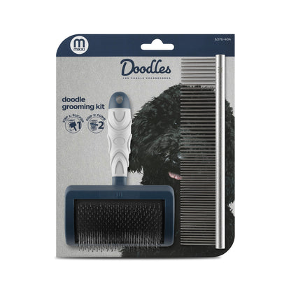 Mikki Dog Puppy Stainless Steel Comb and Hard Pin Slicker Brush, for Cockapoos, Labradoodles, Cavapoos and Golden Doodles - Starter Set 2pcs, Blue, Grey,Small