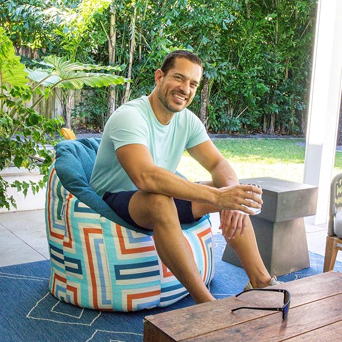 Big Joe Milano Patio Outdoor Weatherproof Bean Bag Chair, Lakeshore/Aqua Glass