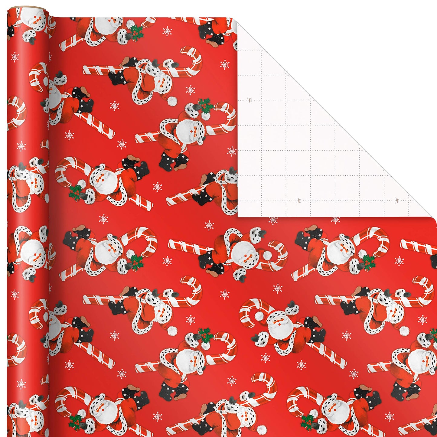 Hallmark Vintage Christmas Wrapping Paper Cut Lines on Reverse (3 Rolls: 120 sq. ft. ttl) Dancing Santas, Classic Snowman, "Merry, Jolly, Happy, Peace"