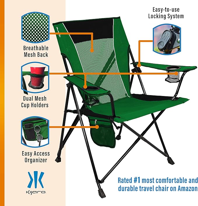 Kijaro Dual Lock Portable Camping Chairs - Enjoy the Outdoors with a Versatile Folding Chair, Sports Chair, Outdoor Chair & Lawn Chair - Dual Lock Feature Locks Position – Jasper Green