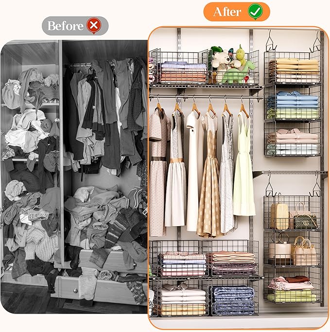 Sonyabecca 3-Tier Hanging Closet Organizer, Foldable Cabinet Wire Storage