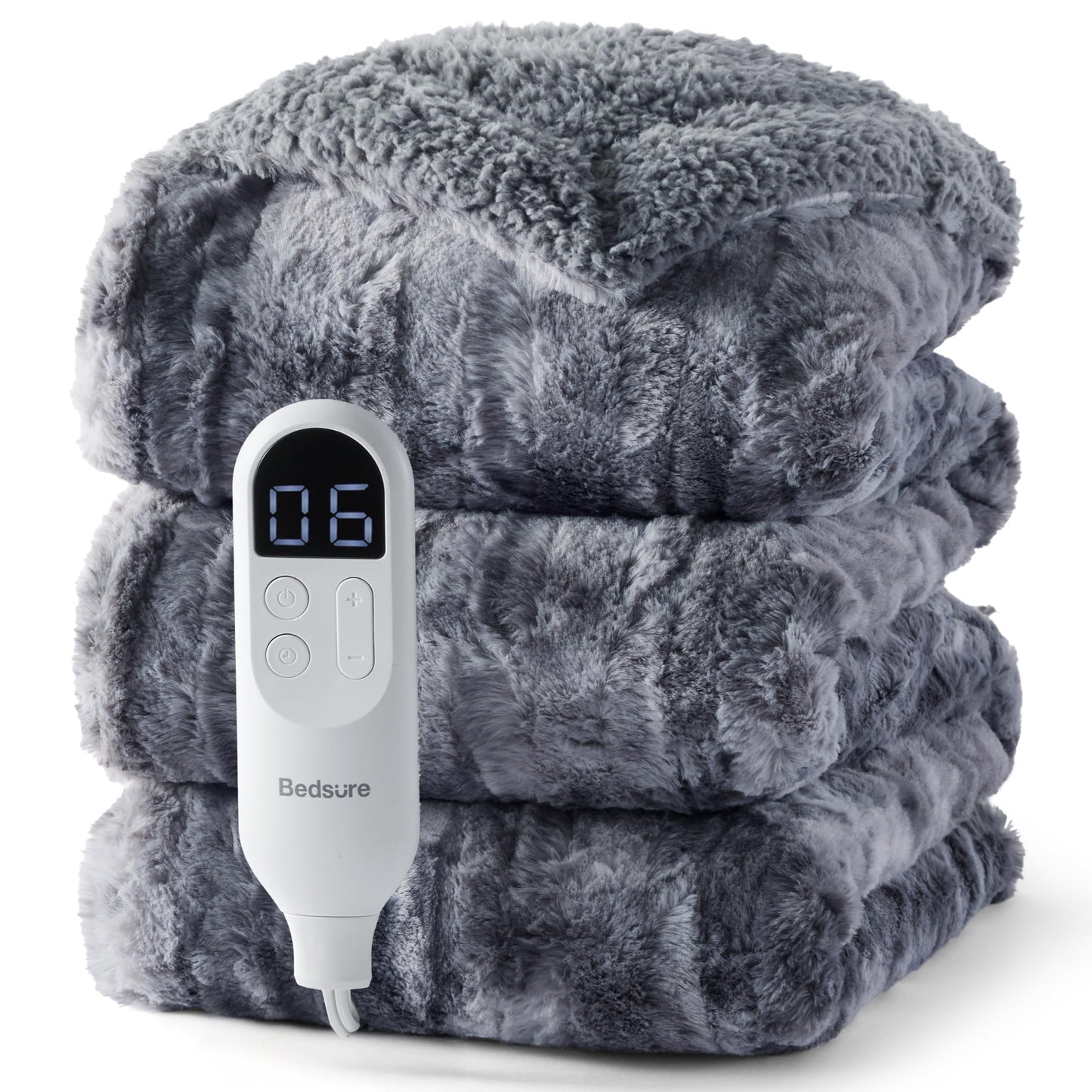 Bedsure Electric Blanket King Size - Dual Control Heated Blanket King Size, Fast Heating with 10 Time Settings & 10 Heat Settings, Warm Gift for Grandma (100x90 inches, Grey)
